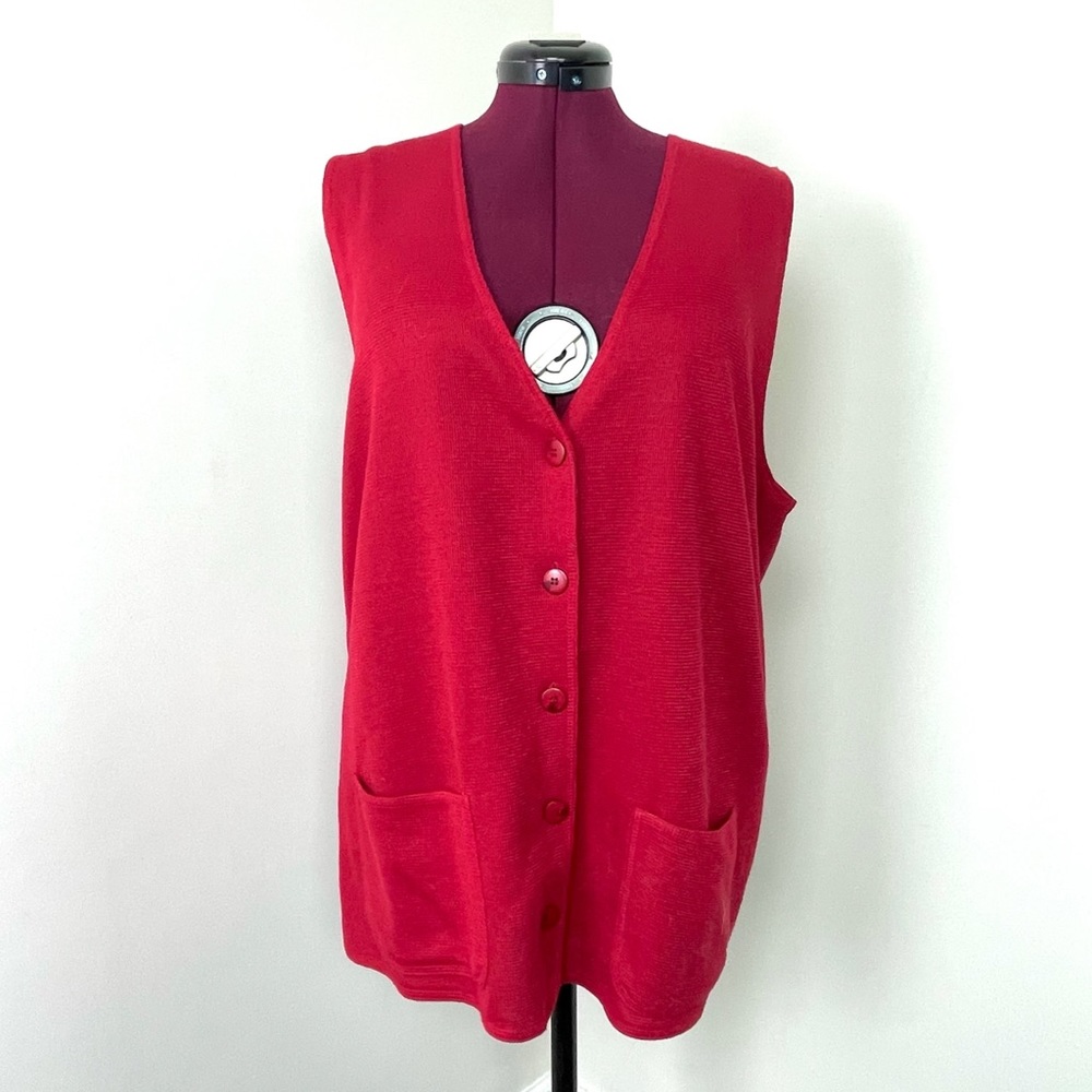 New York Style Red Oversized Sweater Vest Cardigan Size Large